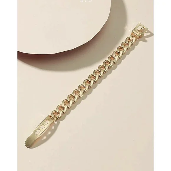 NEW Gold Tone Buckle Bracelet Chunky Chain Link Heavyweight 7” - 8” - Picture 3 of 4